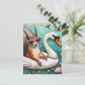 Squrriel in Swan Float Digital Art Postkarte (Stehend Vorderseite)