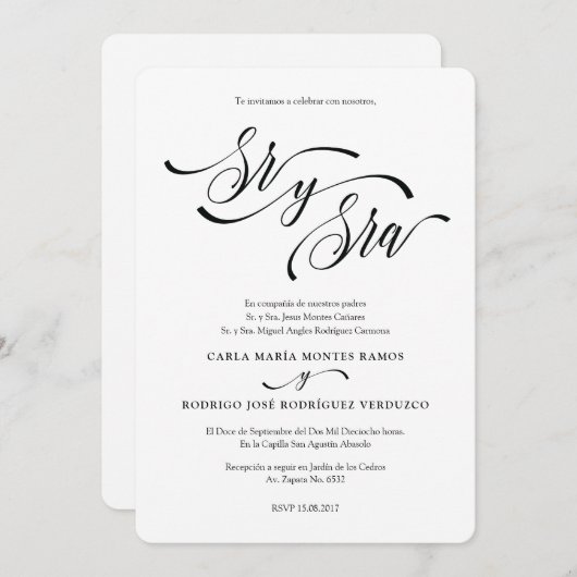SR Y SRA 2 Bearbeitbare spanische Hochzeitseinladu Einladung (Vorne/Hinten)