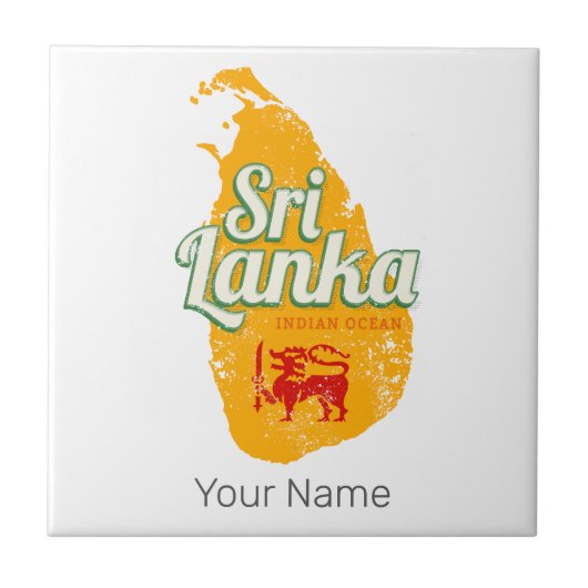 Sri Lanka Karte Vintag Holiday Island Souvenir Fliese (Vorderseite)