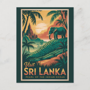 Sri Lanka Landschaft Illustration Reise Kunst Retr Postkarte