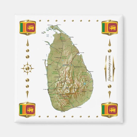 Sri Lanka Map + Flags Magnet (Vorne)
