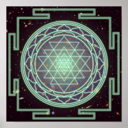 Sri Yantra Blue Glow Poster (Vorne)