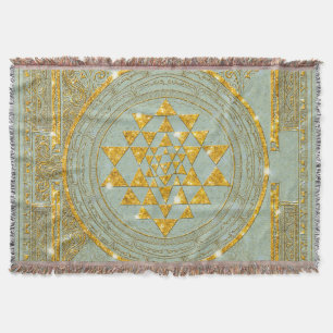 Sri Yantra Golden Glitzer - Throw Blanket Decke