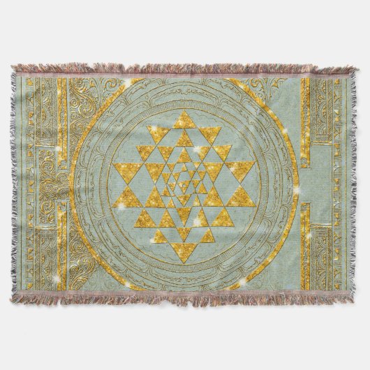 Sri Yantra Golden Glitzer - Throw Blanket Decke (Vorderseite)