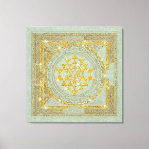 Sri Yantra Golden Glitzer - überzogene Canvas Leinwanddruck