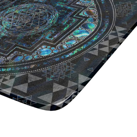 Sri Yantra / Sri Chakra Abalone Muschel und Silber Schneidebrett (Ecke)