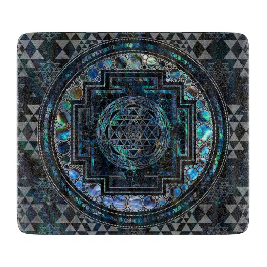 Sri Yantra / Sri Chakra Abalone Muschel und Silber Schneidebrett (Vorderseite)