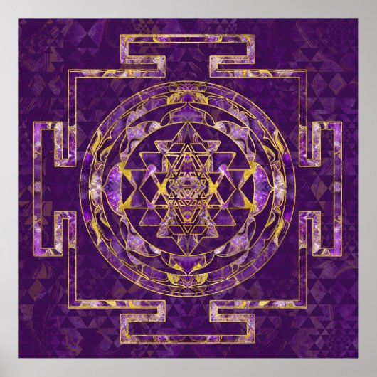 Sri Yantra / Sri Chakra Amethyst und Gold Poster (Vorne)