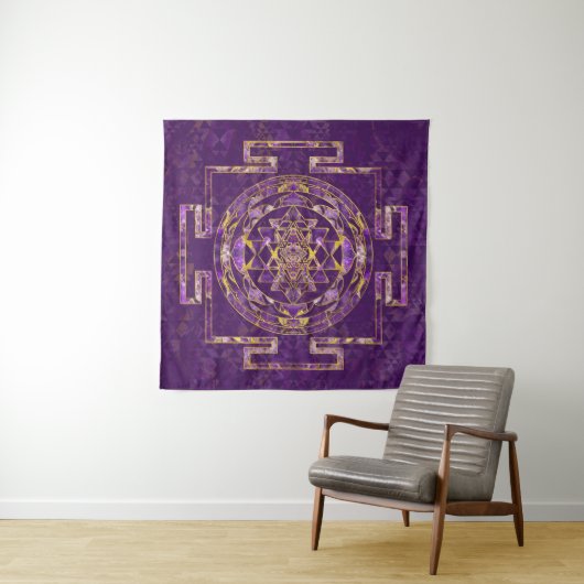 Sri Yantra/Sri Chakra Amethyst und Gold Wandteppich (Beispiel)