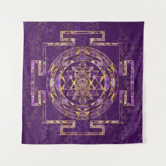 Sri Yantra/Sri Chakra Amethyst und Gold Wandteppich (Vorderseite)