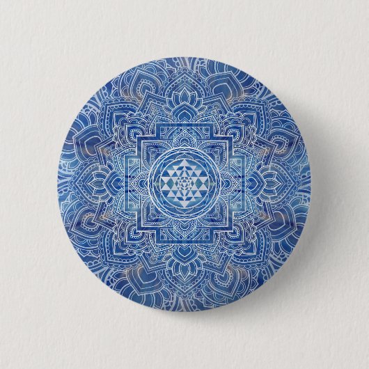Sri Yantra / Sri Chakra Blue Watercolor Button (Vorderseite)