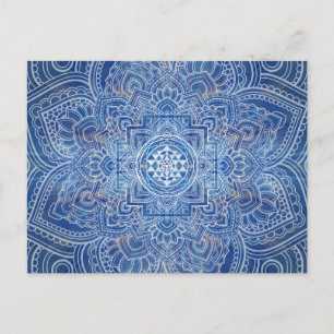 Sri Yantra / Sri Chakra Blue Watercolor Postkarte