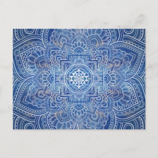 Sri Yantra / Sri Chakra Blue Watercolor Postkarte (Vorderseite)