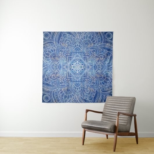 Sri Yantra / Sri Chakra Blue Watercolor Wandteppich (Beispiel)