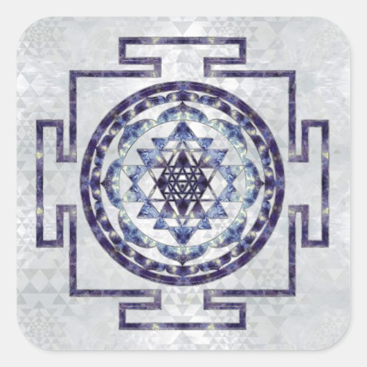 Sri Yantra / Sri Chakra Gemstone und Perle Quadratischer Aufkleber (Vorderseite)