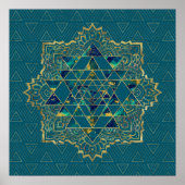 Sri Yantra / Sri Chakra Gold, Marmor und Aquamarin Poster (Vorne)