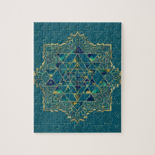 Sri Yantra/Sri Chakra Gold, Marmor- und aquamarin Puzzle (Vertikal)