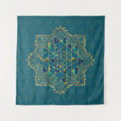 Sri Yantra/Sri Chakra Gold, Marmor- und aquamarin Wandteppich (Vorderseite (Horizontal))