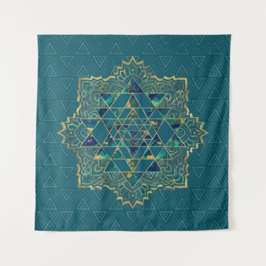 Sri Yantra/Sri Chakra Gold, Marmor- und aquamarin Wandteppich (Vorderseite)