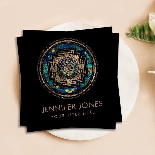 Sri Yantra / Sri Chakra Gold und Marmor Dot Art Quadratische Visitenkarte