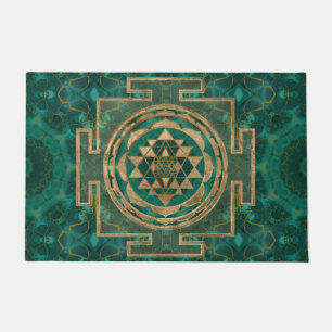 Sri Yantra/Sri Chakra Malachit und Gold Fußmatte