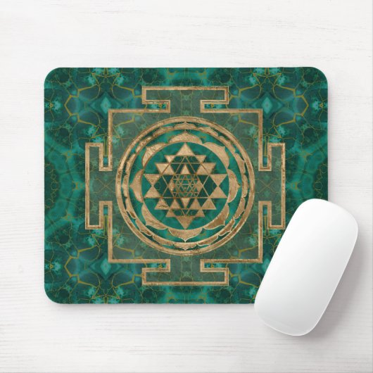 Sri Yantra/Sri Chakra Malachit und Gold Mousepad (Mit Mouse)