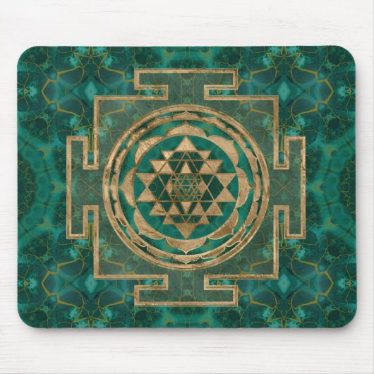 Sri Yantra/Sri Chakra Malachit und Gold Mousepad (Vorne)