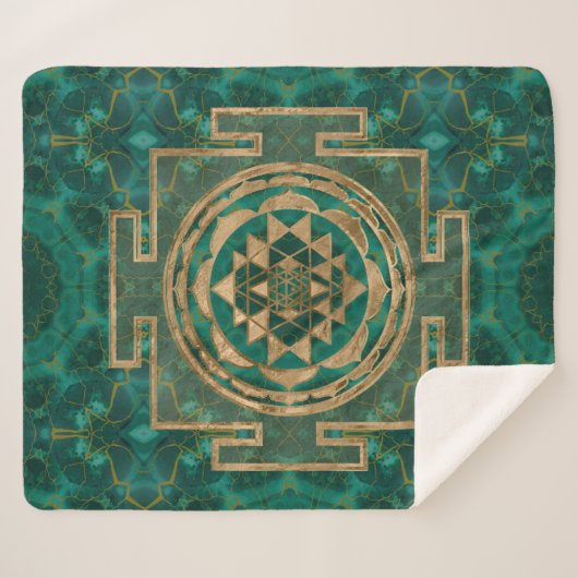 Sri Yantra/Sri Chakra Malachit und Gold Sherpadecke (Vorderseite (Horizontal))