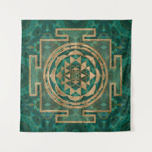 Sri Yantra/Sri Chakra Malachit und Gold Wandteppich (Vorderseite (Horizontal))