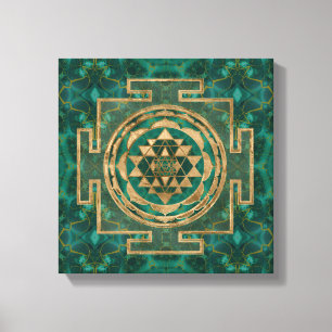 Sri Yantra / Sri Chakra Malachite und Gold Leinwanddruck