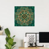 Sri Yantra / Sri Chakra Malachite und Gold Poster (Heimbüro)