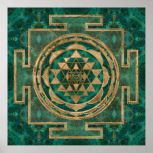 Sri Yantra / Sri Chakra Malachite und Gold Poster