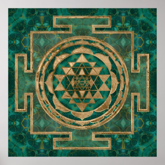 Sri Yantra / Sri Chakra Malachite und Gold Poster (Vorne)