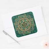 Sri Yantra / Sri Chakra Malachite und Gold Quadratischer Aufkleber (Umschlag)