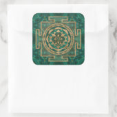 Sri Yantra / Sri Chakra Malachite und Gold Quadratischer Aufkleber (Tasche)