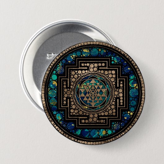 Sri Yantra/Sri Chakra Marmor und Gold Button (Vorne & Hinten)