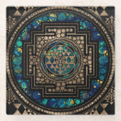 Sri Yantra/Sri Chakra Marmor und Gold Glasuntersetzer (Vorderseite)