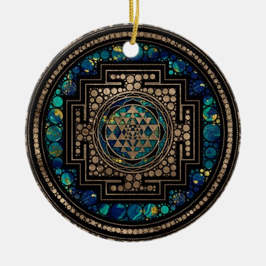 Sri Yantra/Sri Chakra Marmor und Gold Keramik Ornament (Vorne)