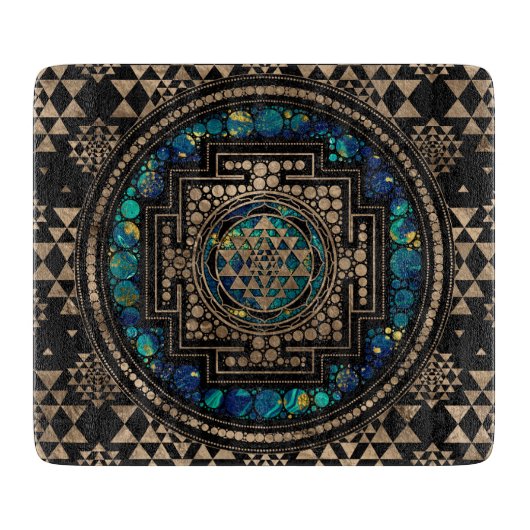 Sri Yantra/Sri Chakra Marmor und Gold Schneidebrett (Vorderseite)