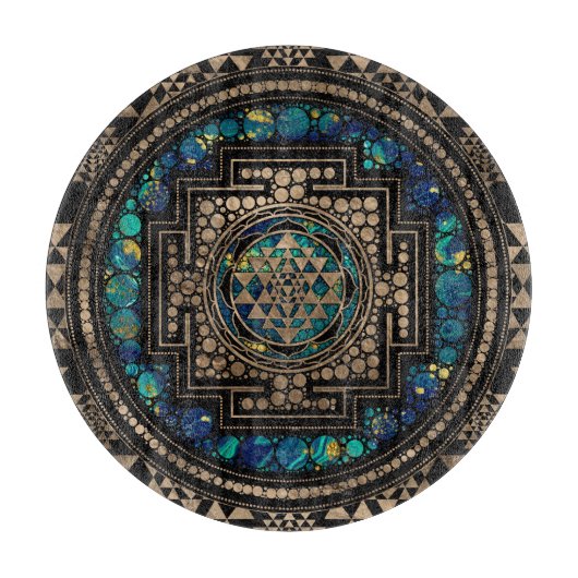 Sri Yantra/Sri Chakra Marmor und Gold Schneidebrett (Vorderseite)