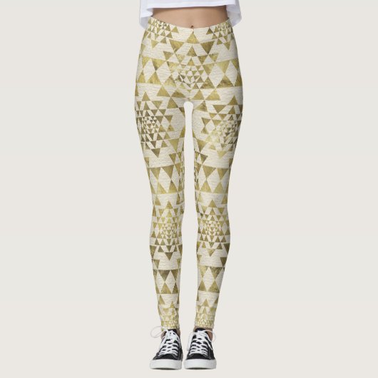Sri Yantra/Sri Chakra Muster - Goldpastell Leggings (Vorderseite)