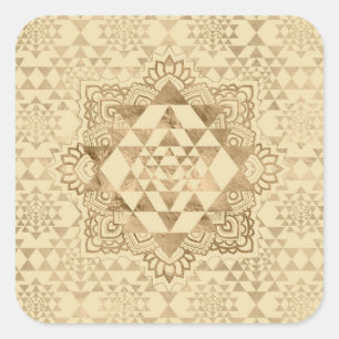 Sri Yantra / Sri Chakra Pastel Gold Quadratischer Aufkleber