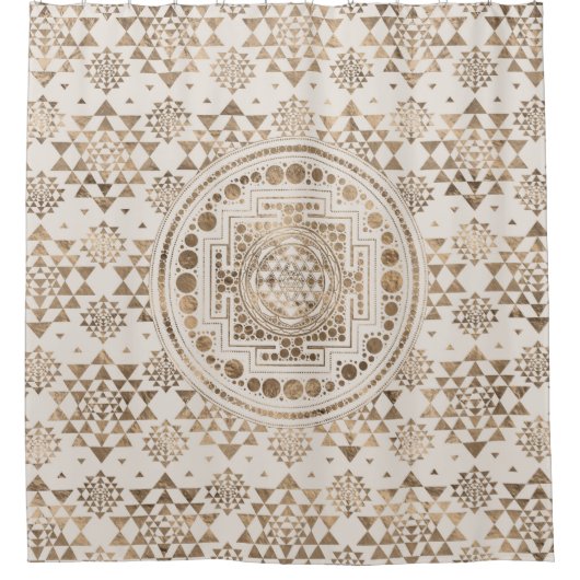 Sri Yantra/Sri Chakra Pastell-Gold Duschvorhang (Vorderseite)