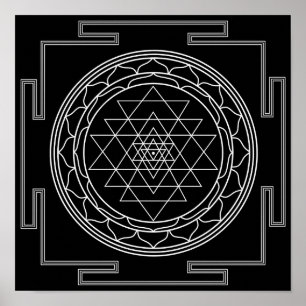 Sri Yantra White über Black Poster