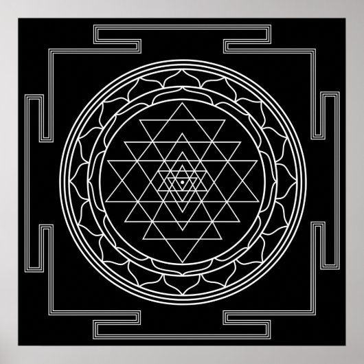 Sri Yantra White über Black Poster (Vorne)