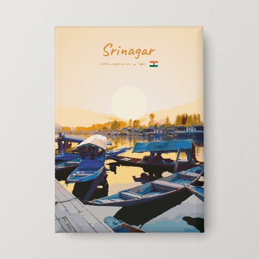 Srinagar, Indien - Dal Lake Shikara-Boote Button (Vorderseite)