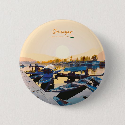 Srinagar, Indien - Dal Lake Shikara Boote Button (Vorderseite)