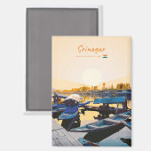 Srinagar, Indien - Dal Lake Shikara-Boote Flach Magnet (Vorderseite/Rückseite)