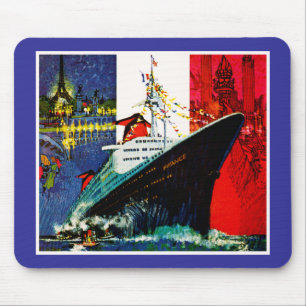 SS Frankreich mit Eiffelturm und Freiheitsstatuen Mousepad