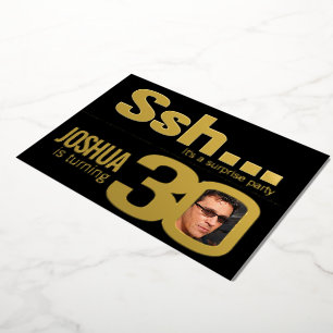 Ssh... Überraschung 30. Geburtstagsfeier gold schw Folieneinladung